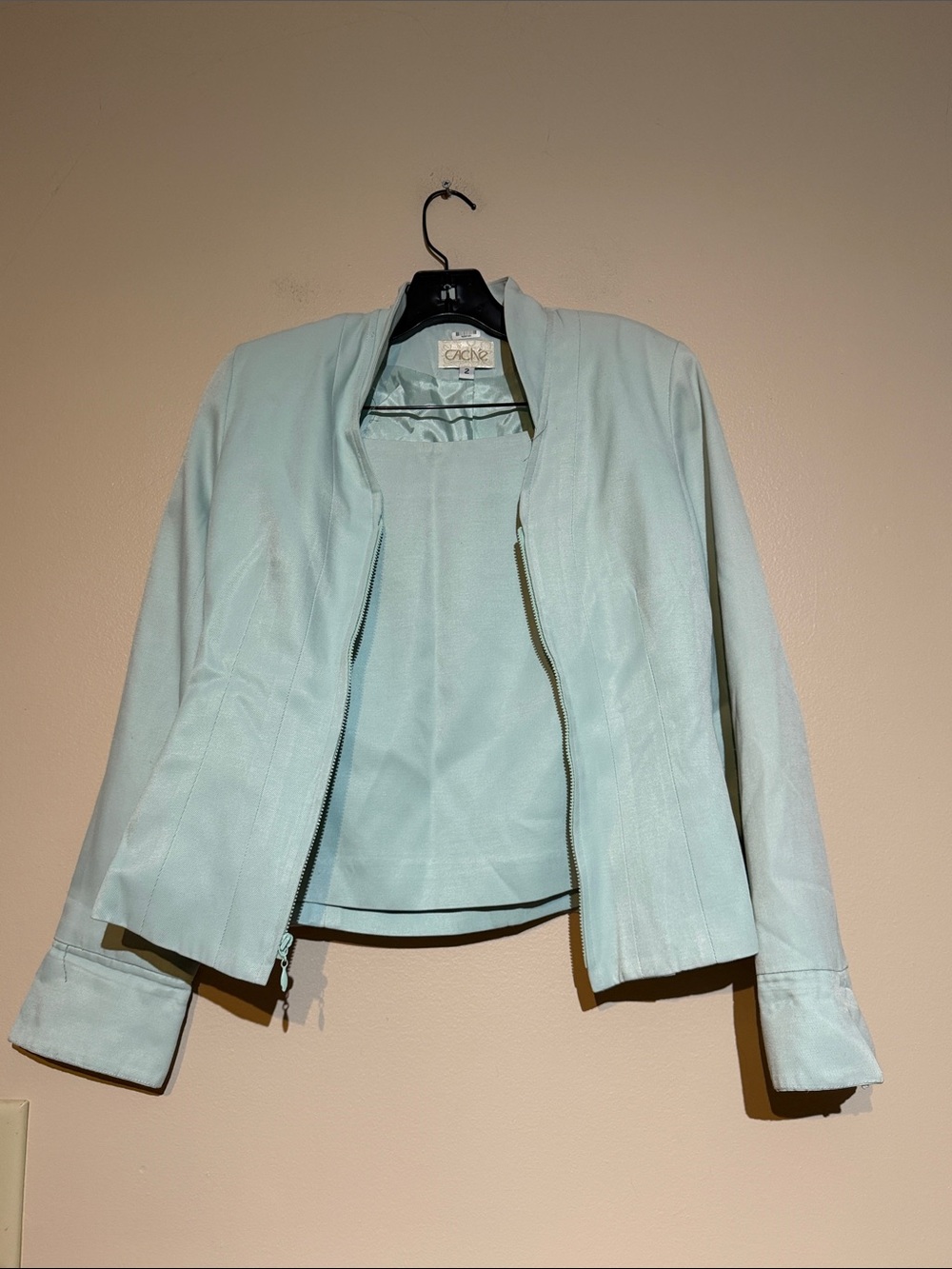 Vintage Cache Mint Blue mini skirt suit